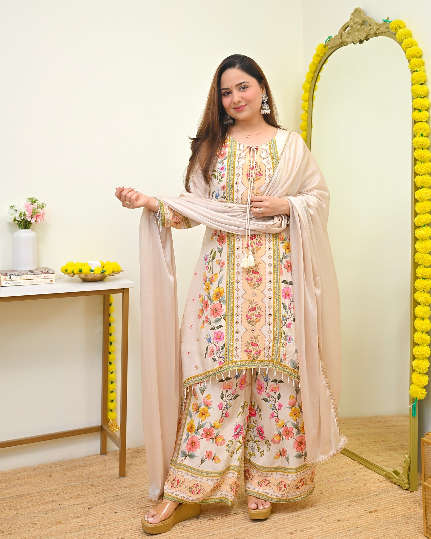 Ivory Multi Gulzar Noor Crepe Festive Suit