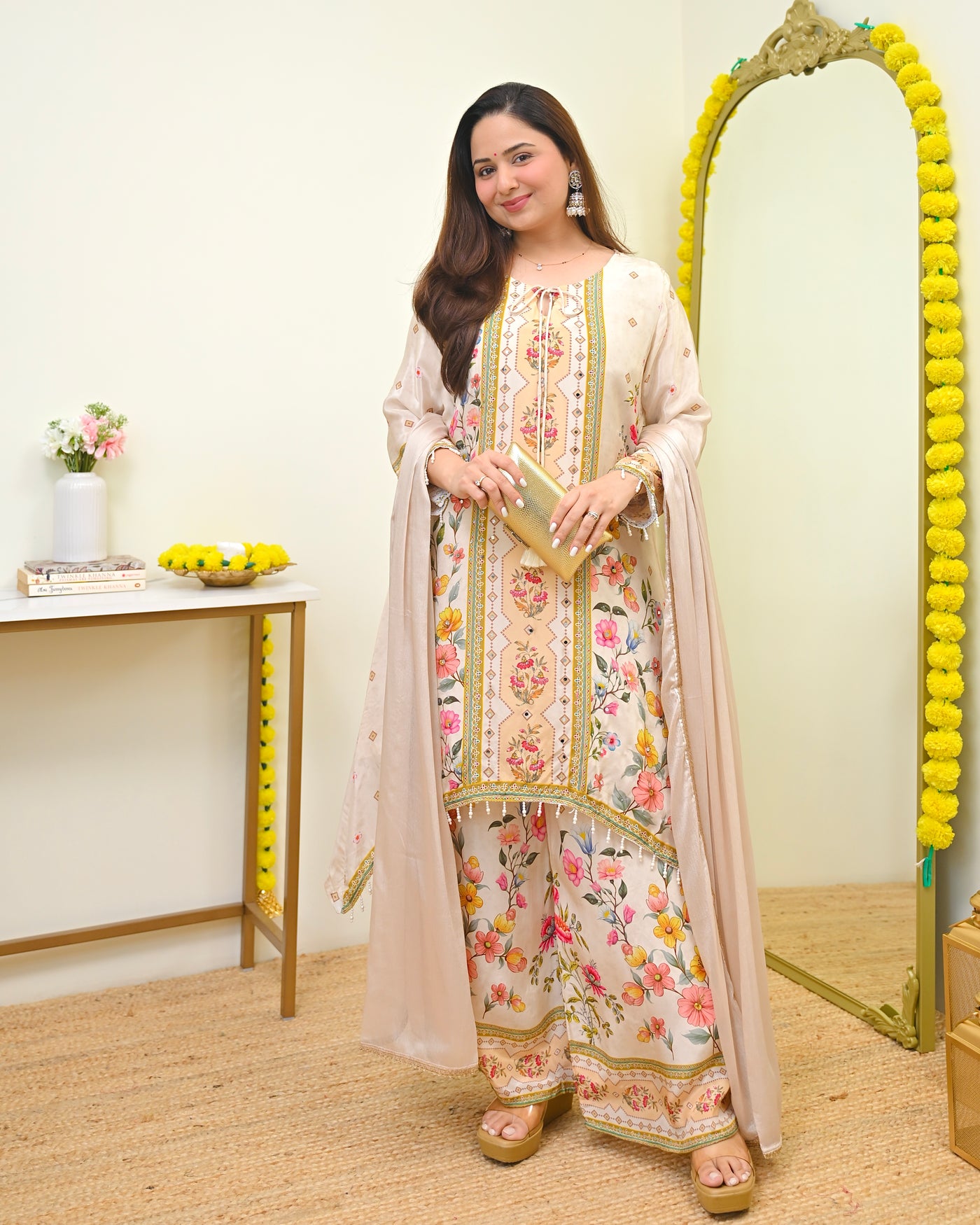 Ivory Multi Gulzar Noor Crepe Festive Suit