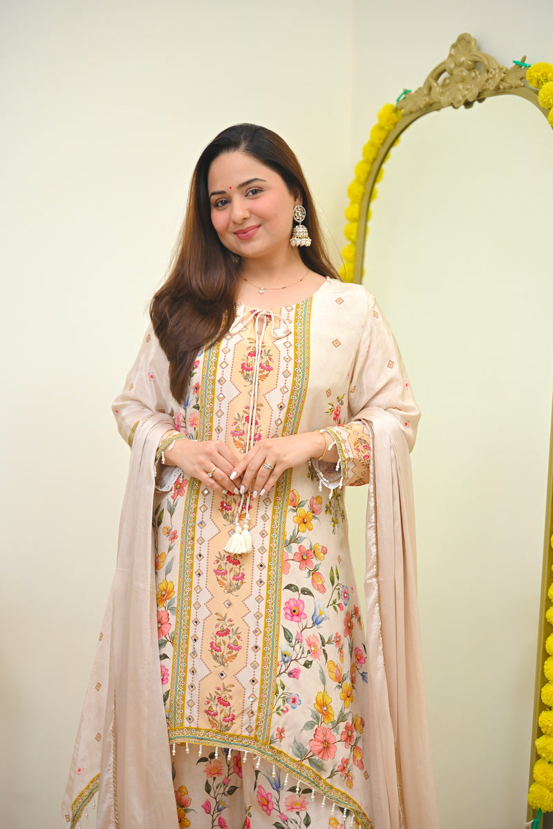 Ivory Multi Color Gulzar Noor 3 Piece Festive Pure Crepe Suit For Women ...