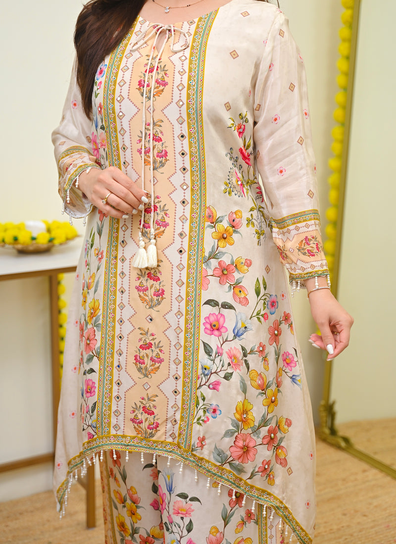 Ivory Multi Color Gulzar Noor 3 Piece Festive Pure Crepe Suit For Women ...
