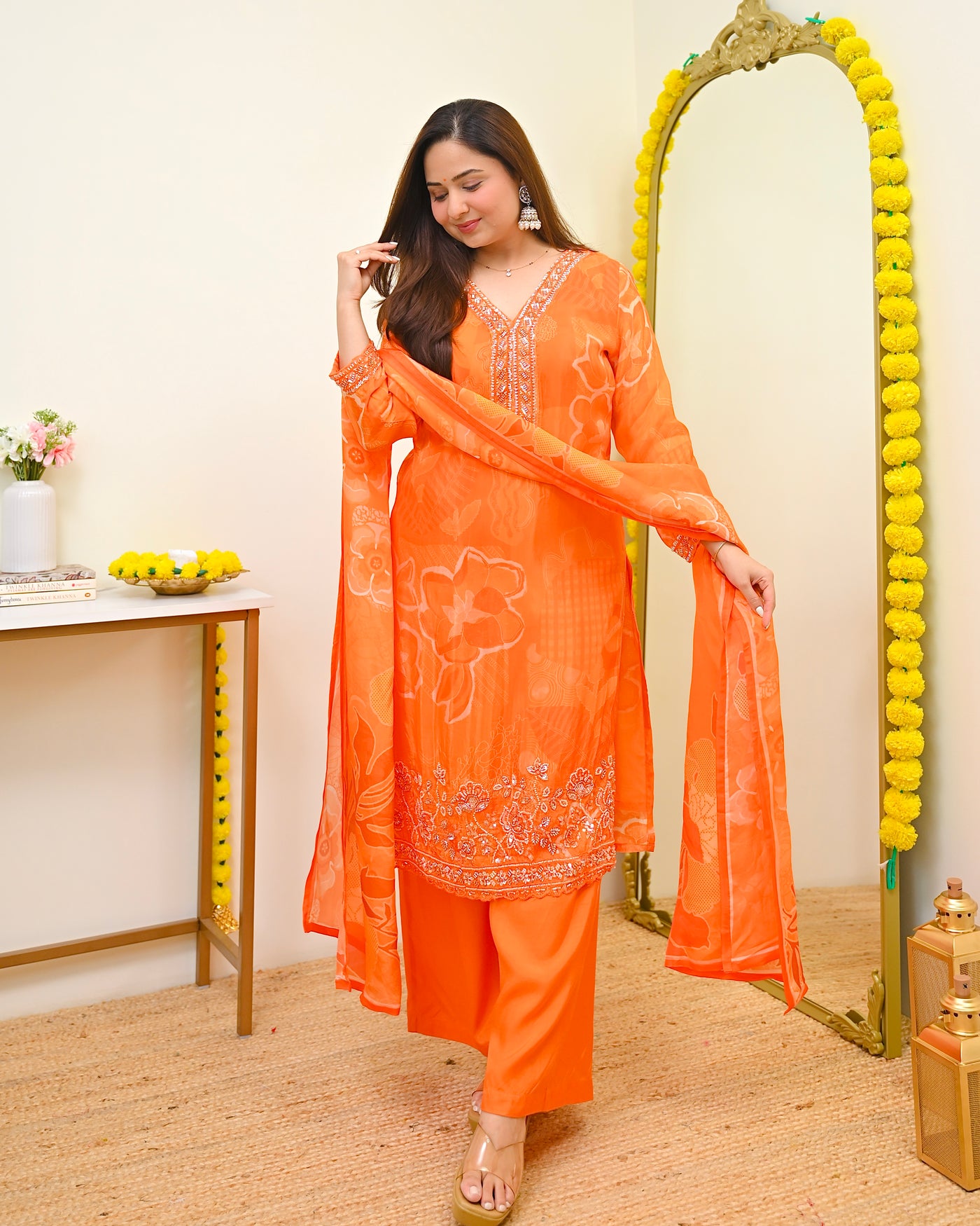 Saffron Noor Handwork Crepe Festive Suit
