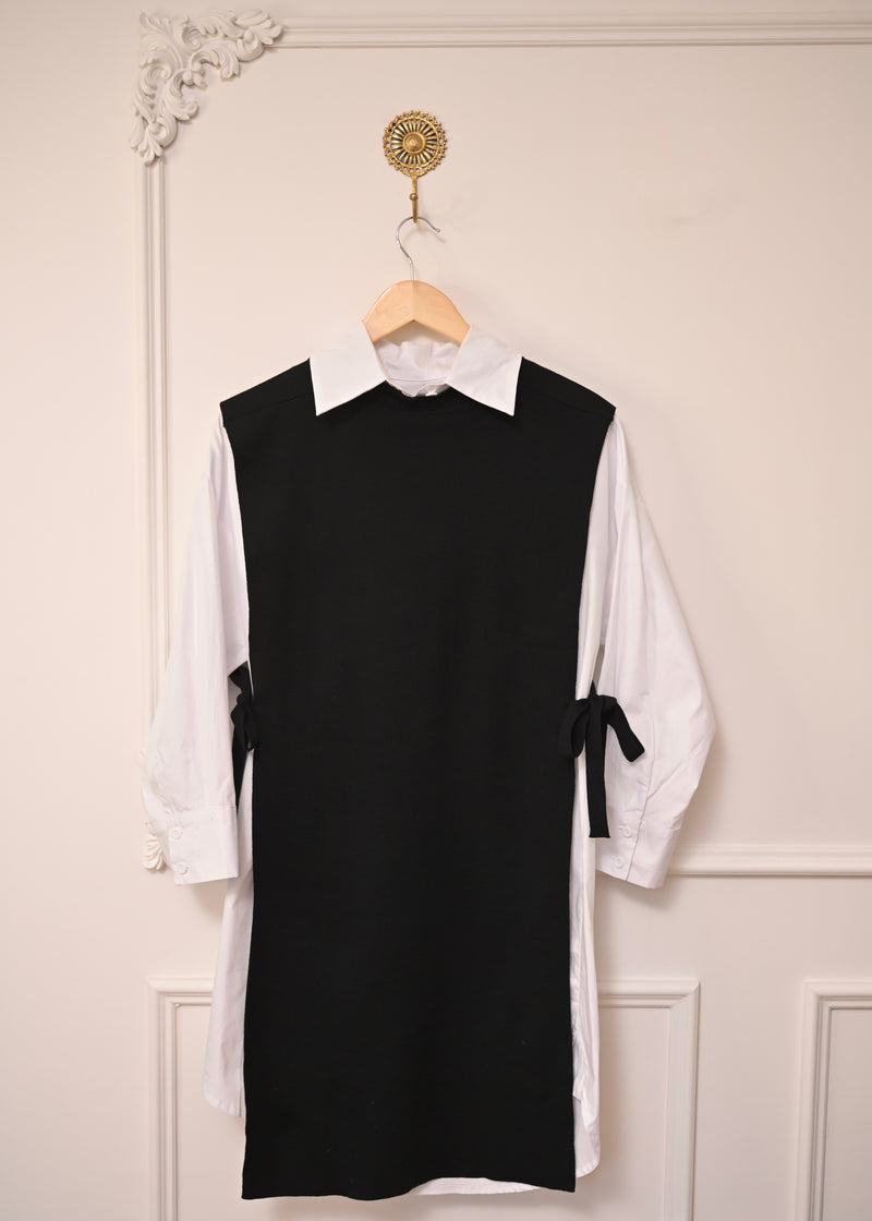 Black Side-Knot Layered Sweater Shirt