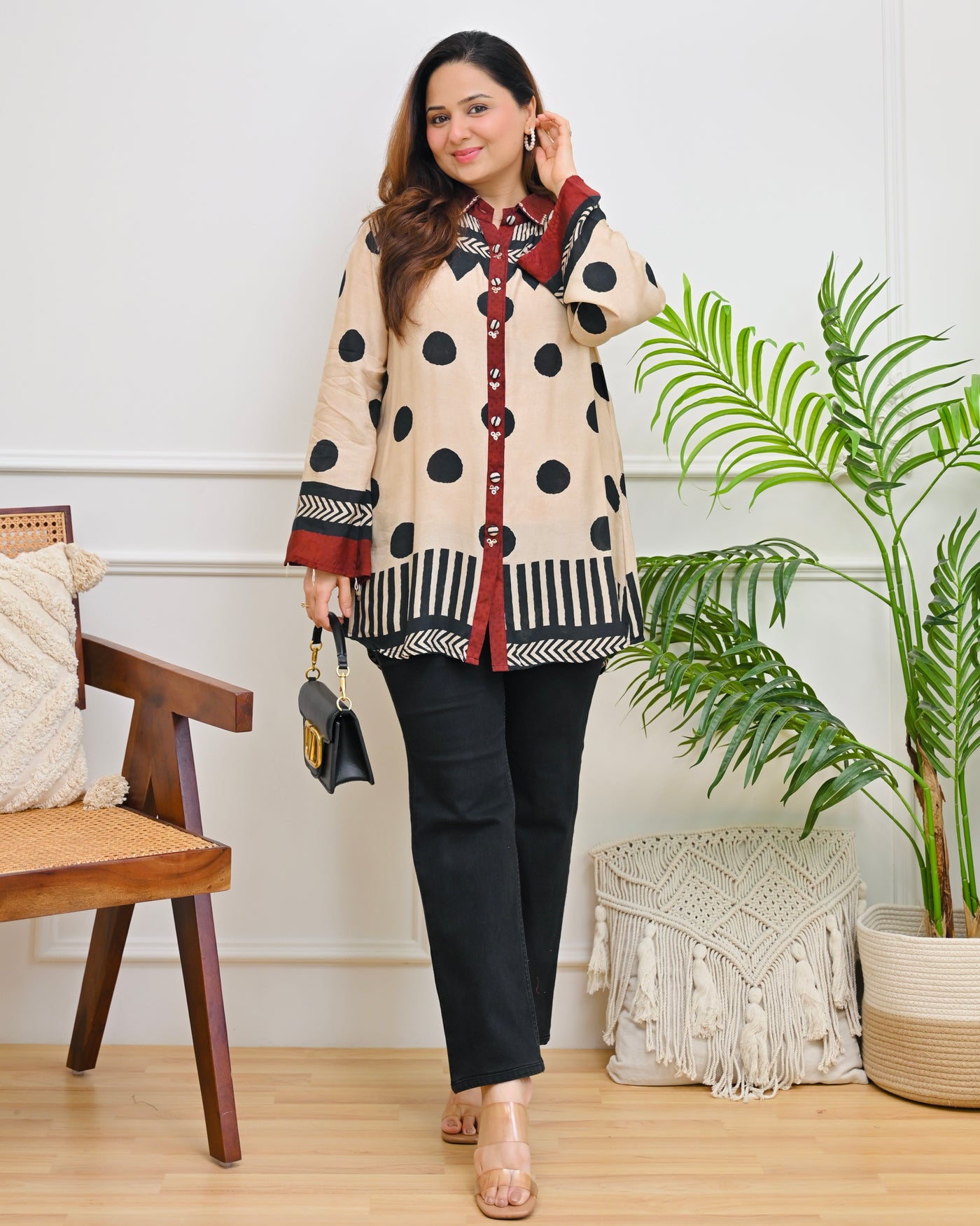 Ivory Black Modern Polka Muslin Shirt