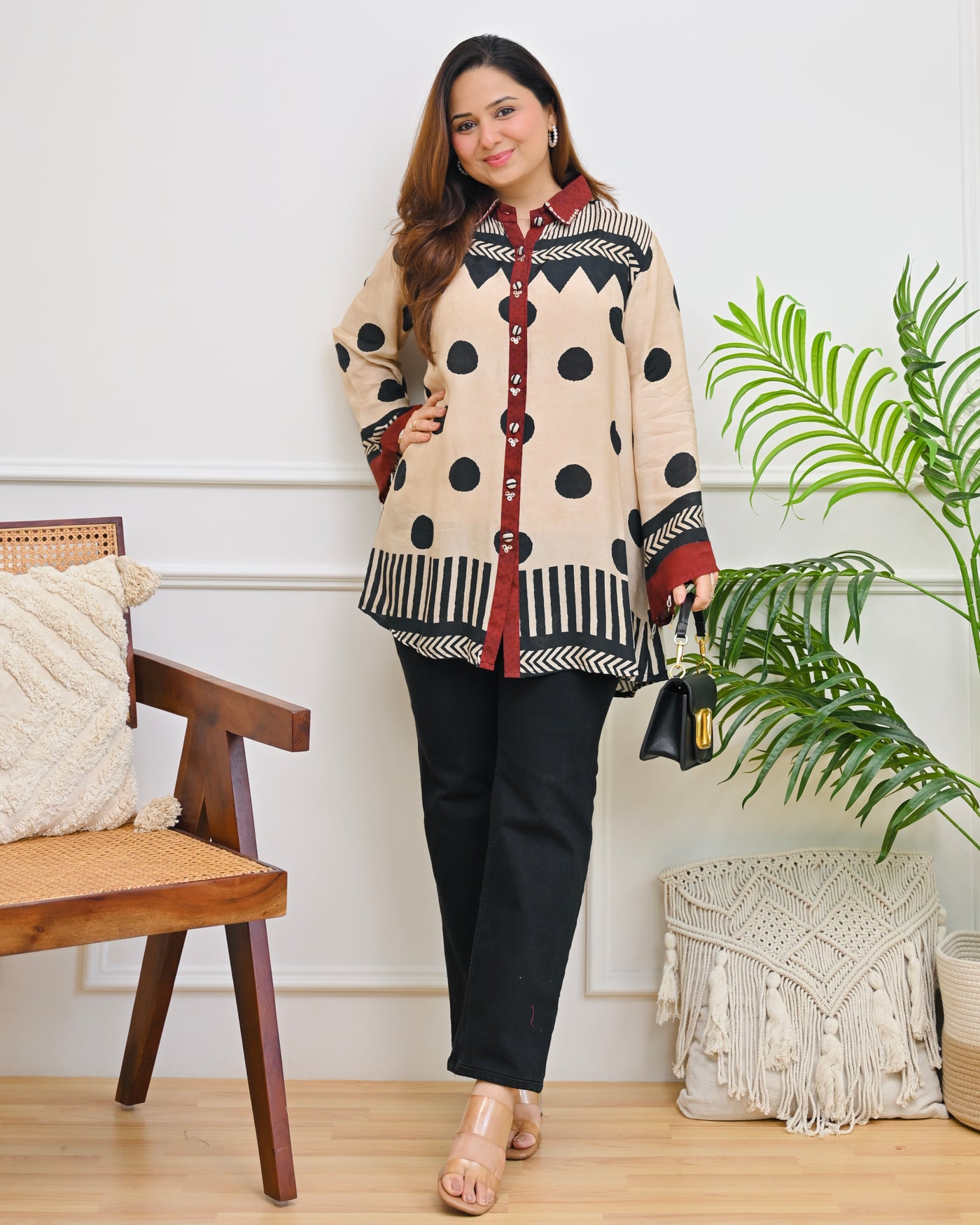 Ivory Black Modern Polka Muslin Shirt