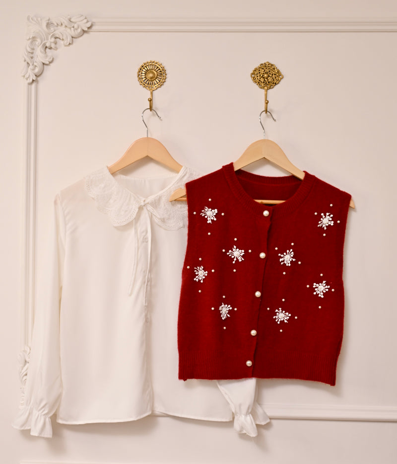 Maroon Snowflake Pearl Sweater Shirt