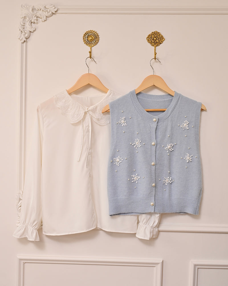 Powder Blue Snowflake Pearl Sweater Shirt