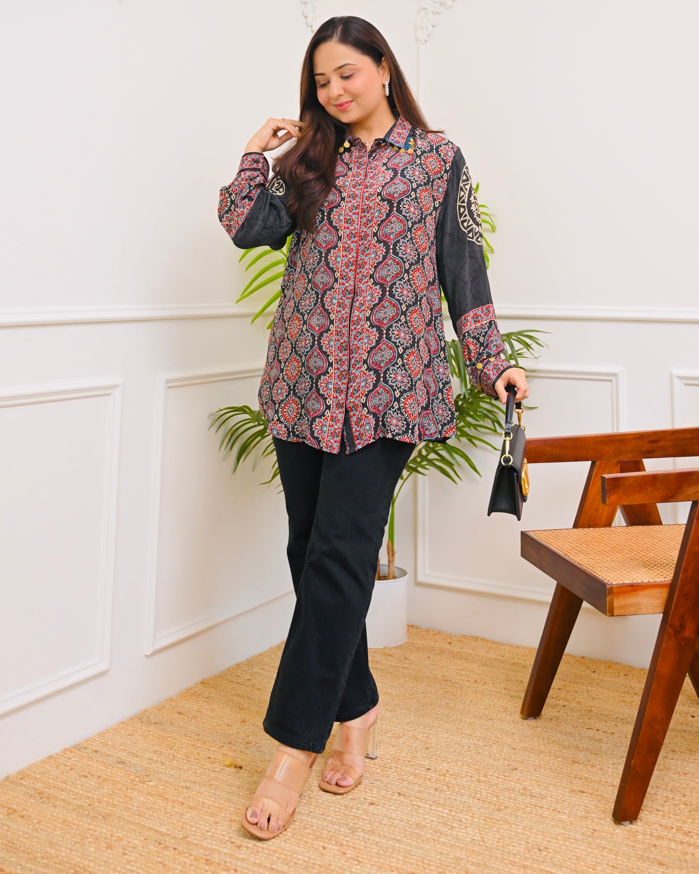 Crimson & Coal Ajrakh Muslin Silk Shirt