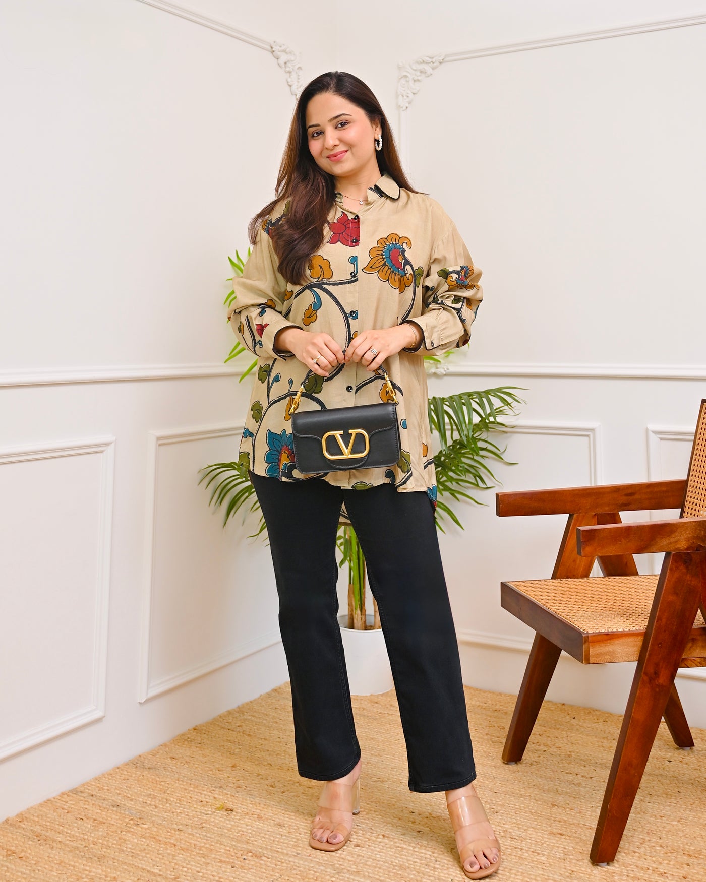 Boho Beige Kalamkari Muslin Silk Shirt