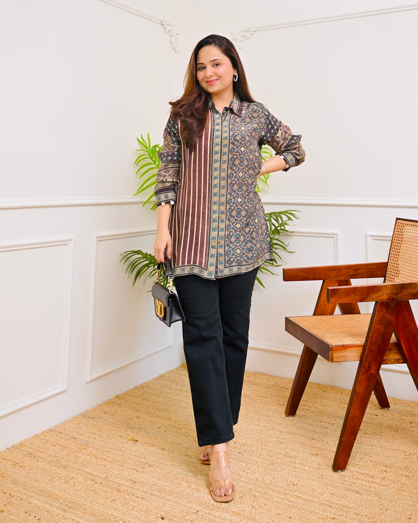 Blue Ajrakh Mehroo Stripes Muslin Silk Shirt