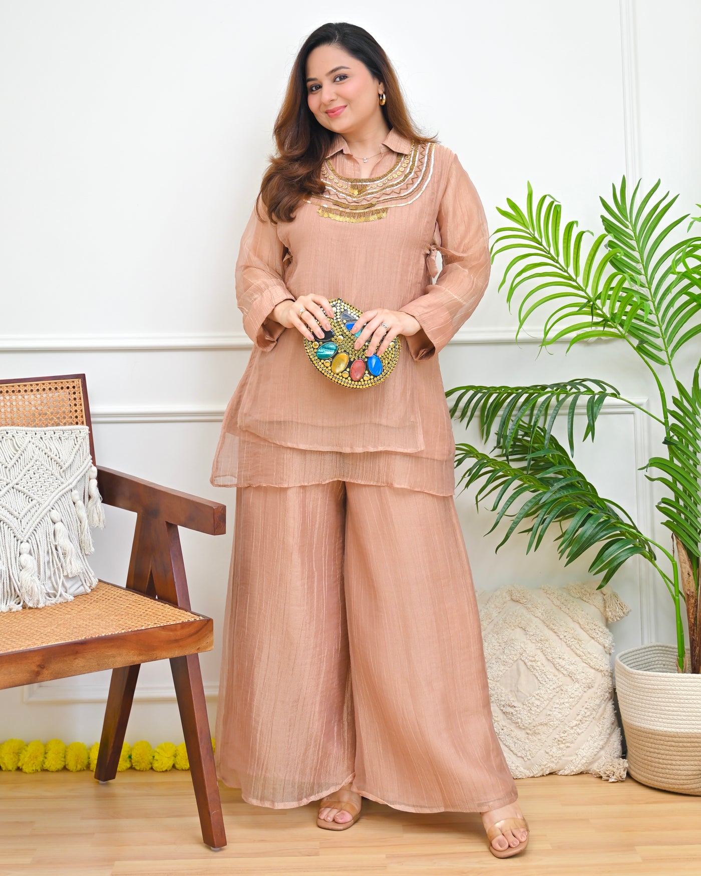 Onion Pink Muse Embellished Crush Tissue Co-ord