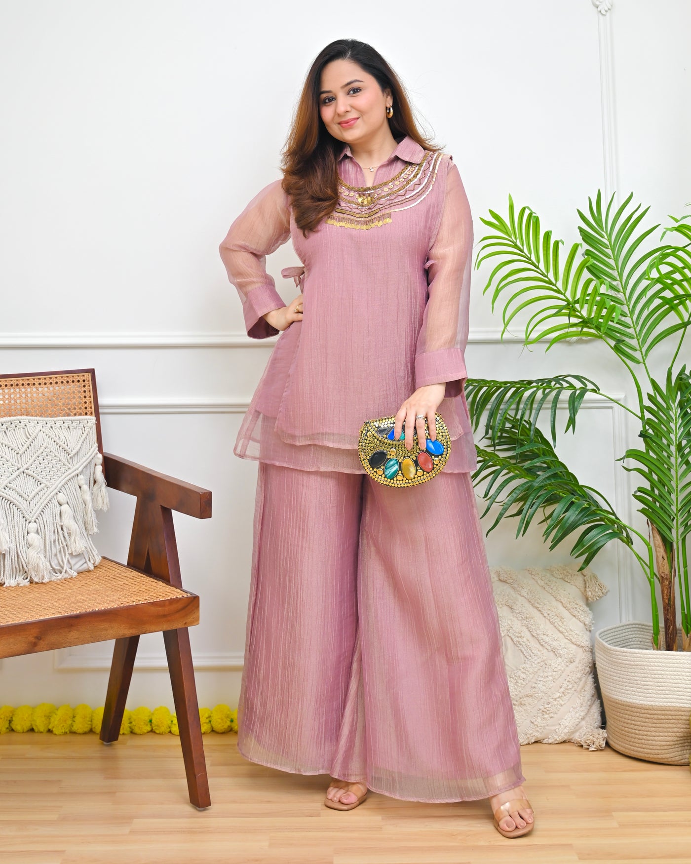 Lilac Muse Embellished Crush Tissue Co-ord