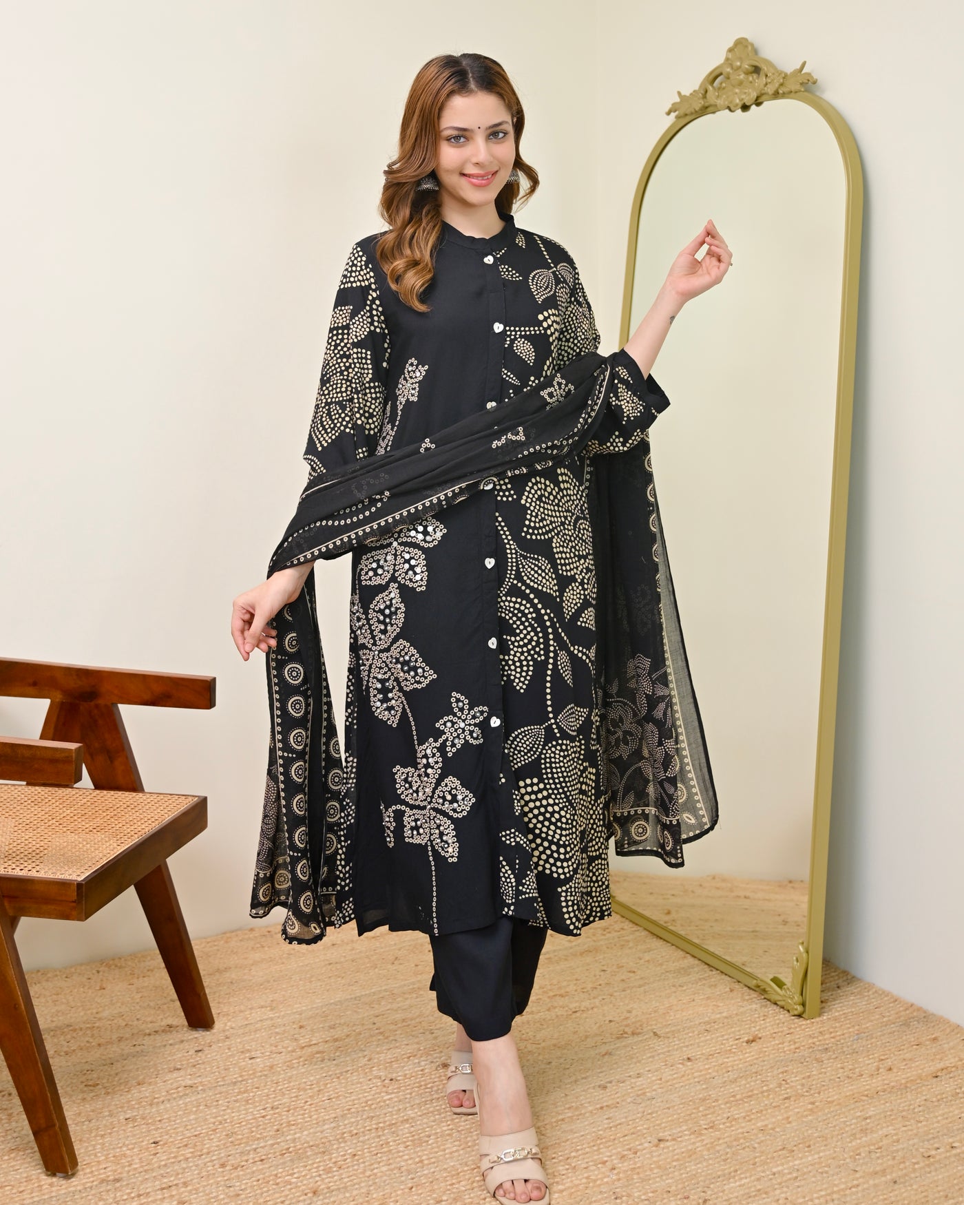 Black Gulzaar Noor Cotton A Line Suit
