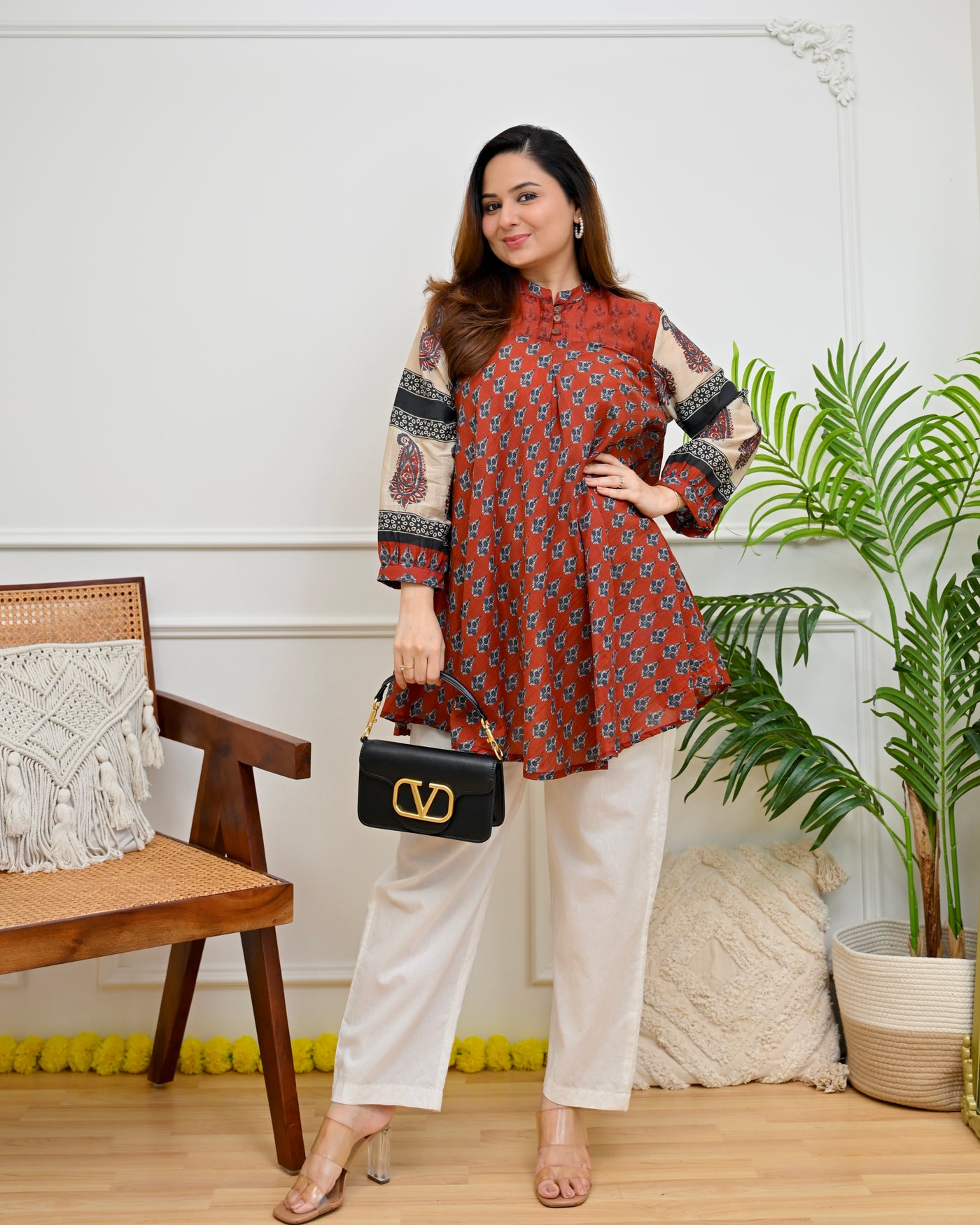 Mehroon Muse Paisley Mul Chanderi A Line Tunic