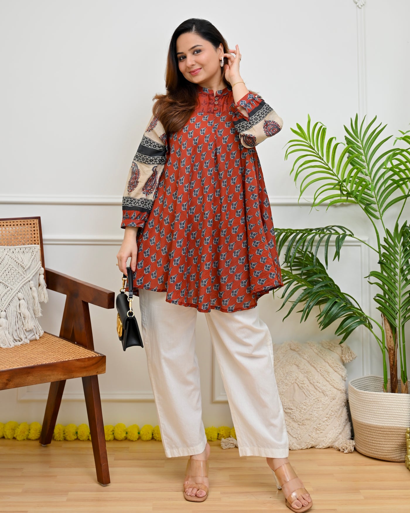 Mehroon Muse Paisley Mul Chanderi A Line Tunic
