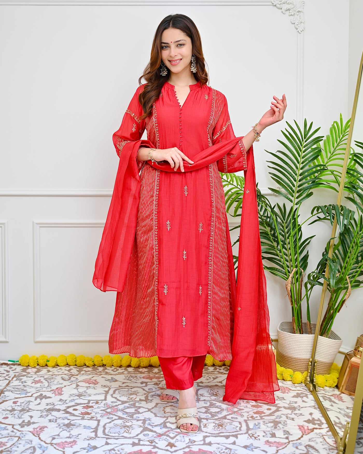 Ruby Royal Elegance Handwork Mul Chanderi A Line Suit