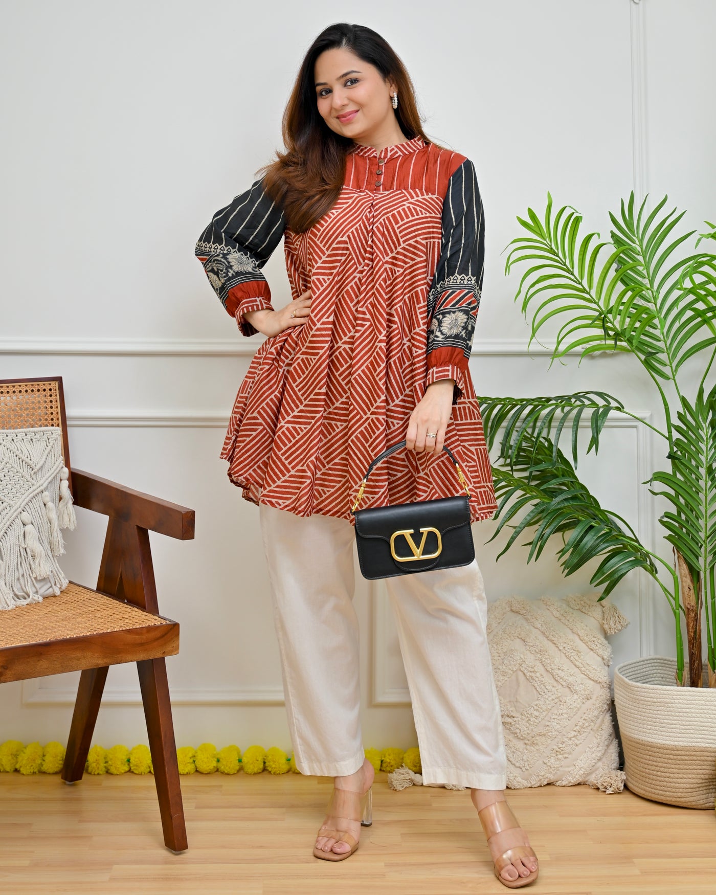 Terracotta Heritage Lines Mul Chanderi A Line Tunic