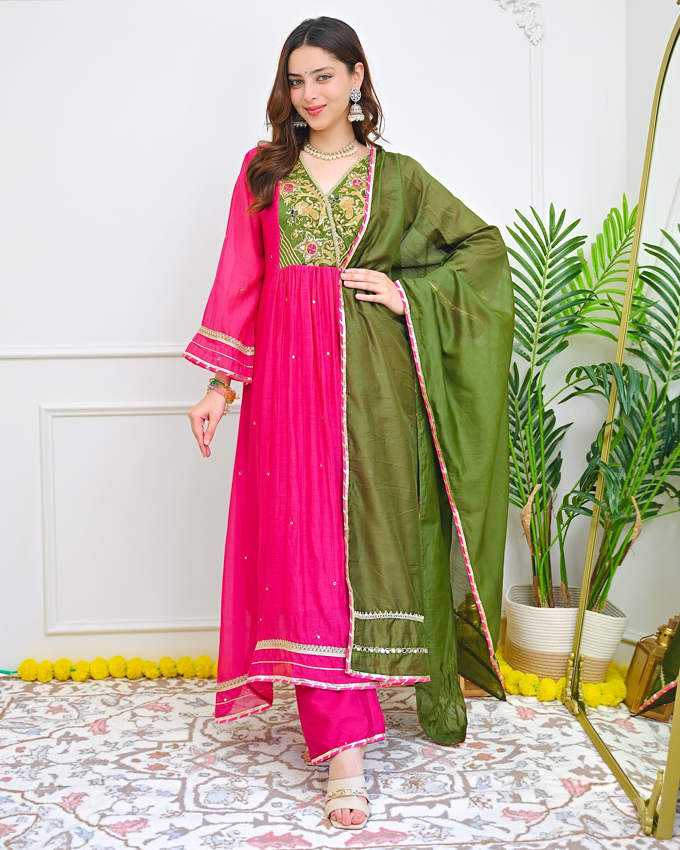 Gulabi Nazakat A Line Mul Chanderi Handwork Suit