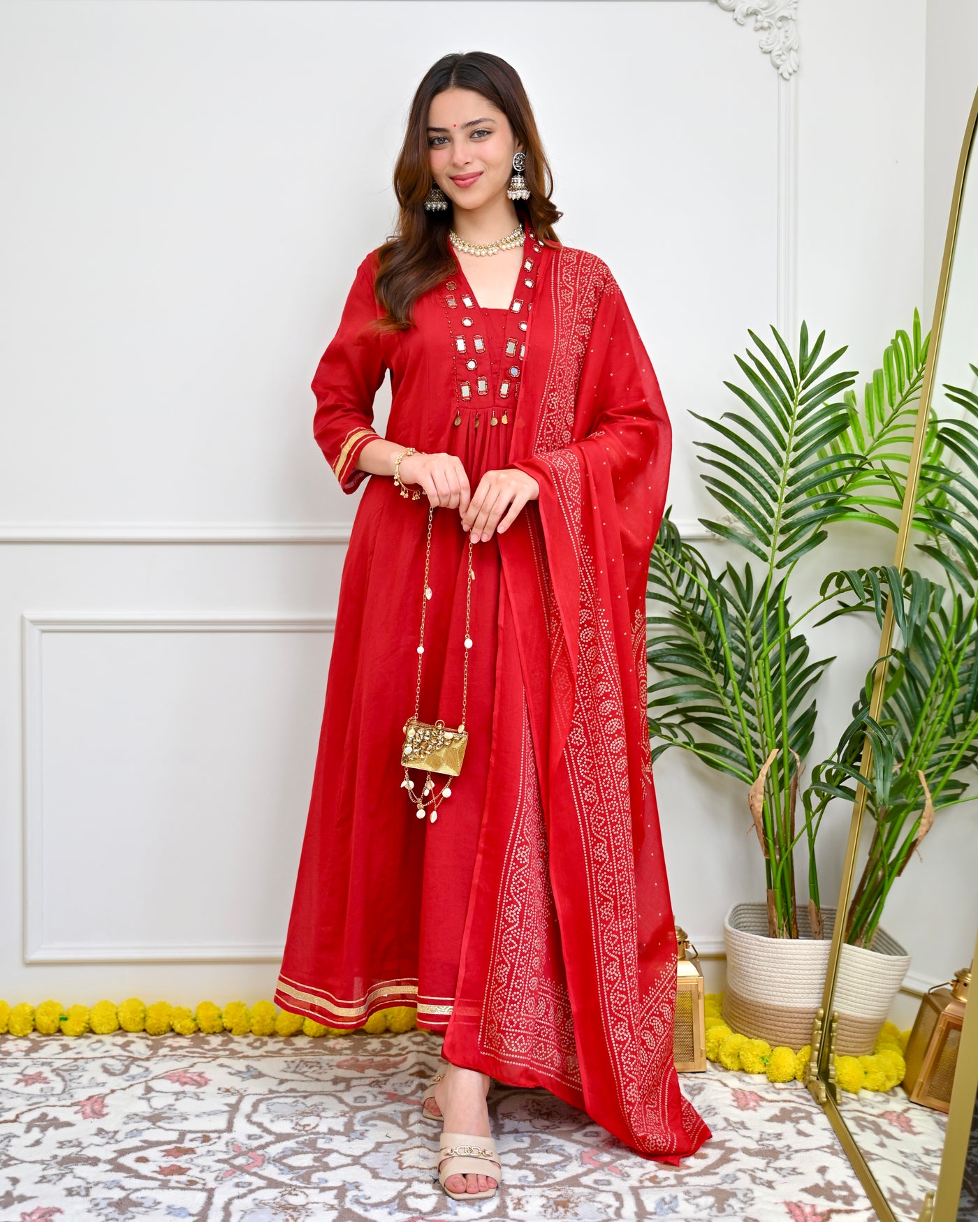 Crimson Mirror Charm Cotton A Line Suit