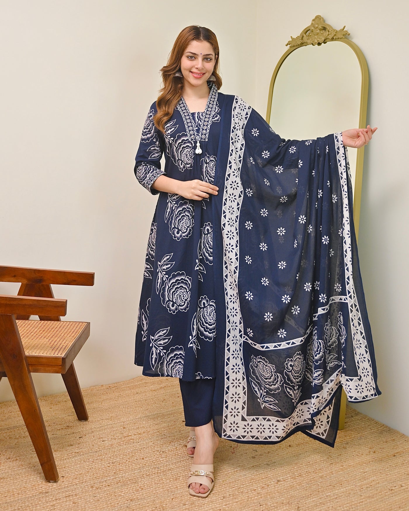 Blue Jasmine A Line Premium Cotton Suit