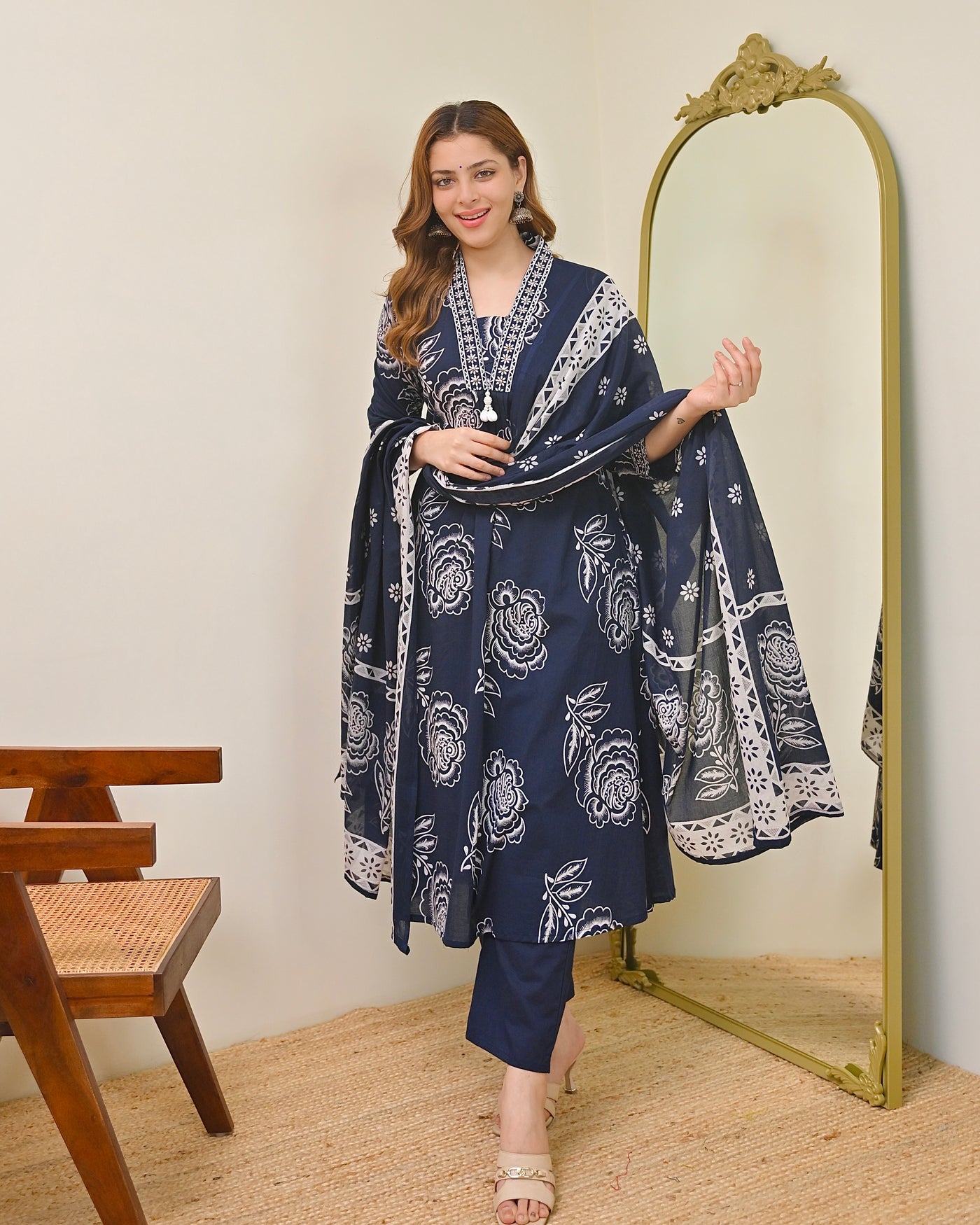 Blue Jasmine A Line Premium Cotton Suit