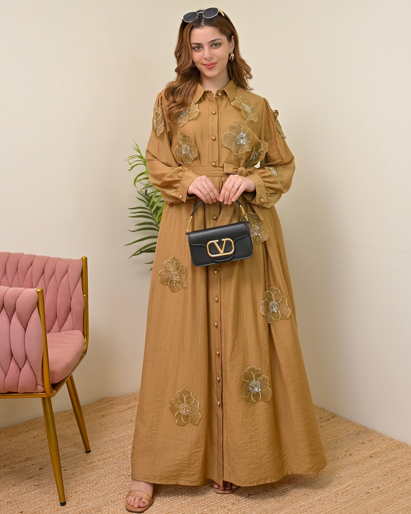 Honey Bloom Applique A Line Dress