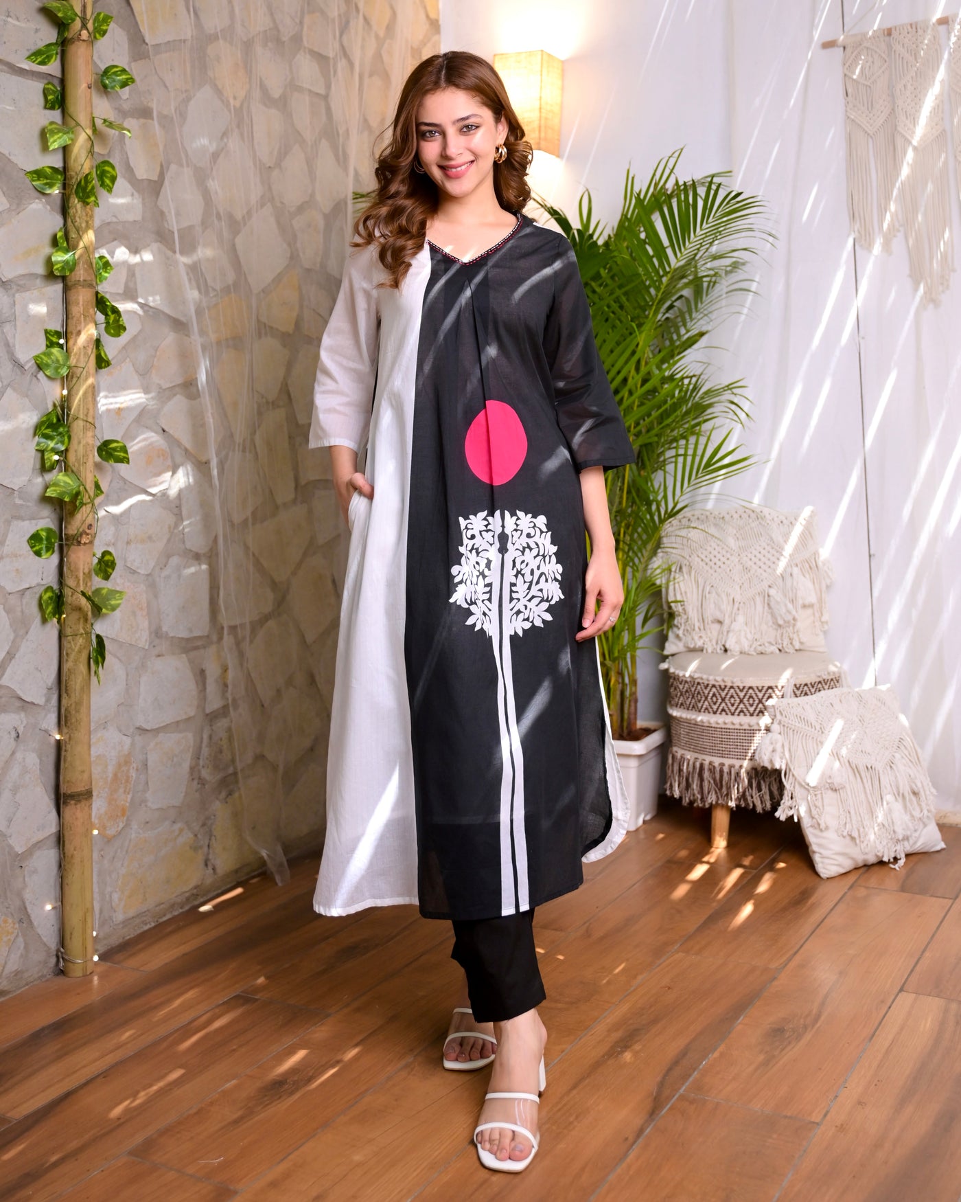 Midnight Bloom Breeze Mul Cotton A Line Kurta Set