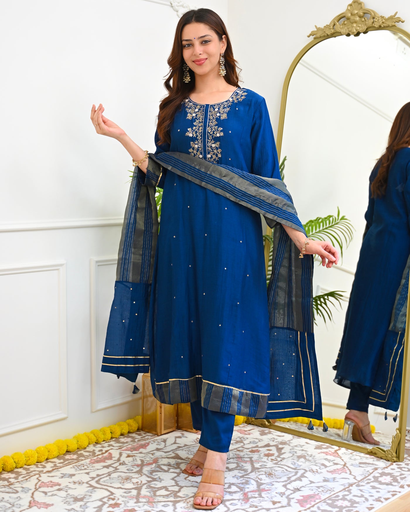 Royal Sapphire Noor Handwork Mul Chanderi A Line Suit