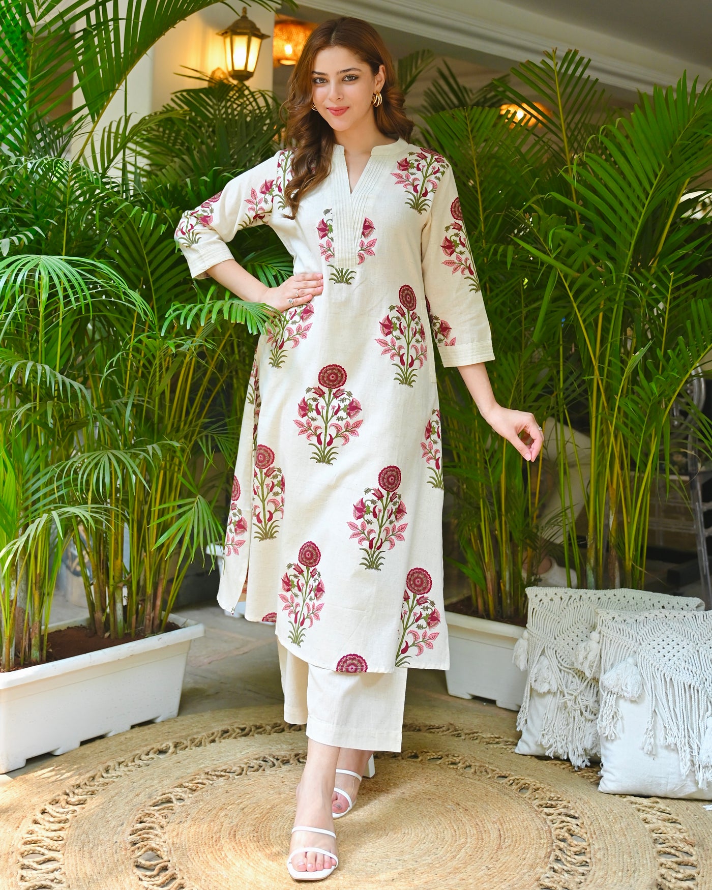 Ivory Rose Gulbahar Grace A Line Cotton Kurta Set