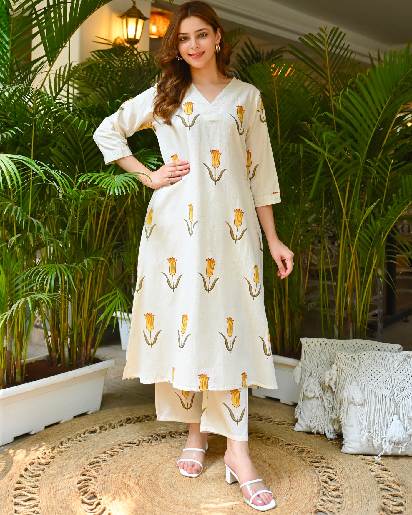 Sunlit Tulip Garden Cotton Kurta Set