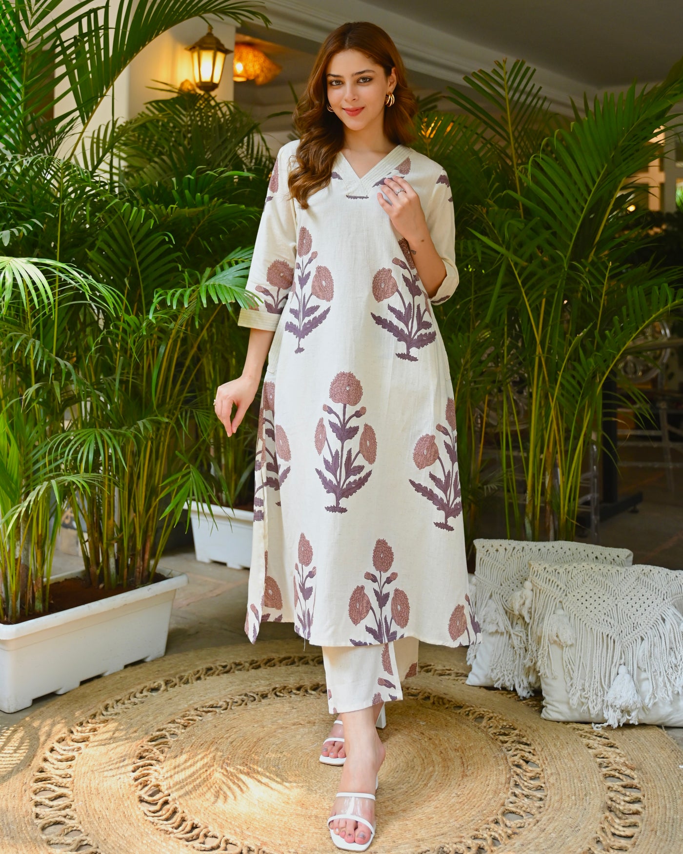 Ivory Mocha Botanica Cotton Kurta Set