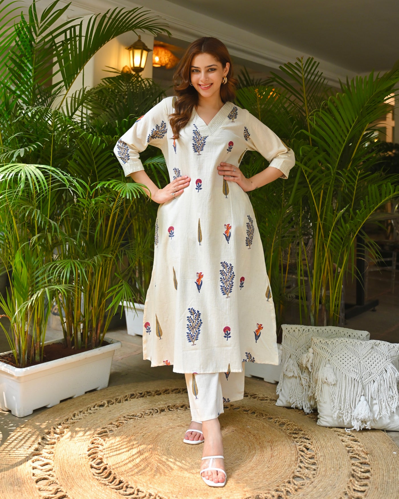 Ivory Multi Vintage Flora Cotton Kurta Set