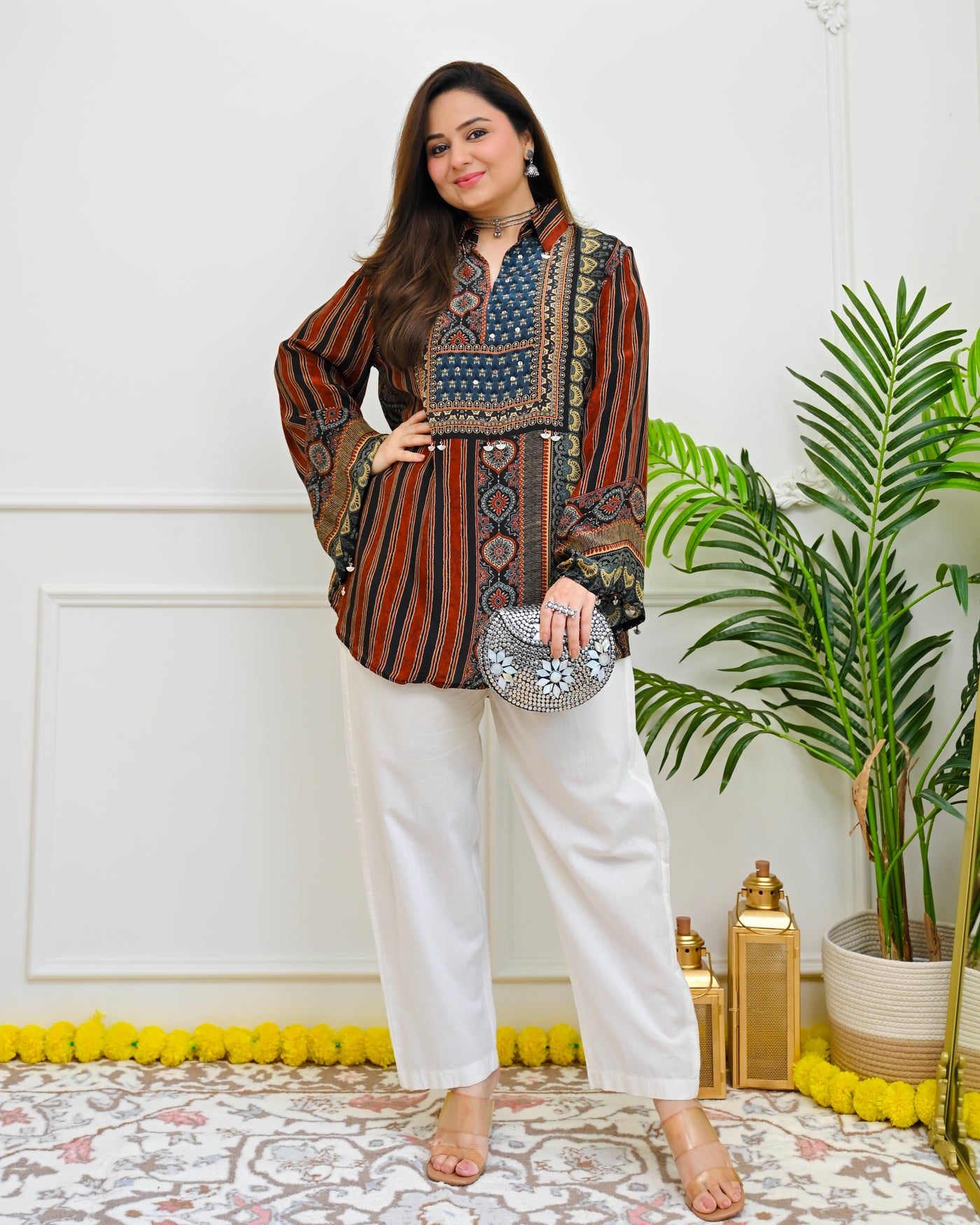 Boho Ajrakh Heritage Charm Crepe Shirt