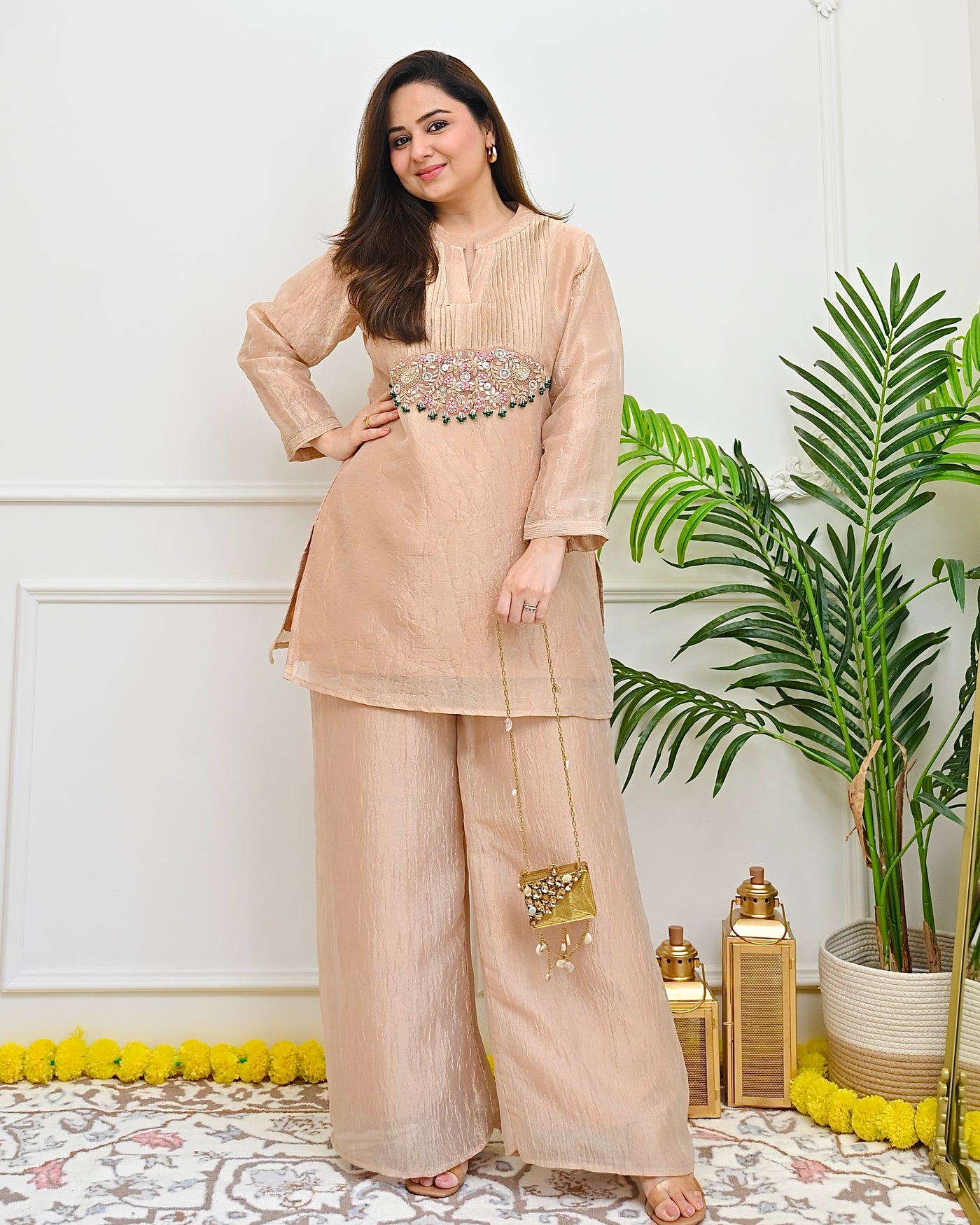 Peach Sunehri Festive Charm Co-ord
