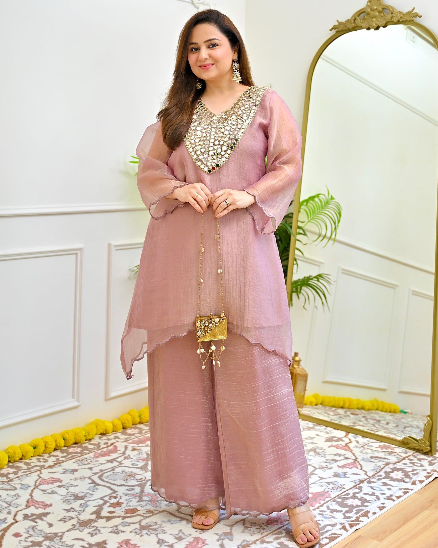 Lilac Haze Mirrorwork Crush Tissue Co-ord