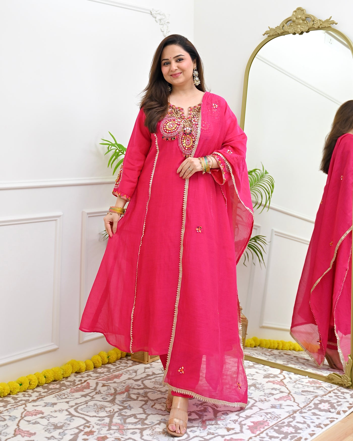 Rangila Rani Handwork Mul Chanderi A Line Suit