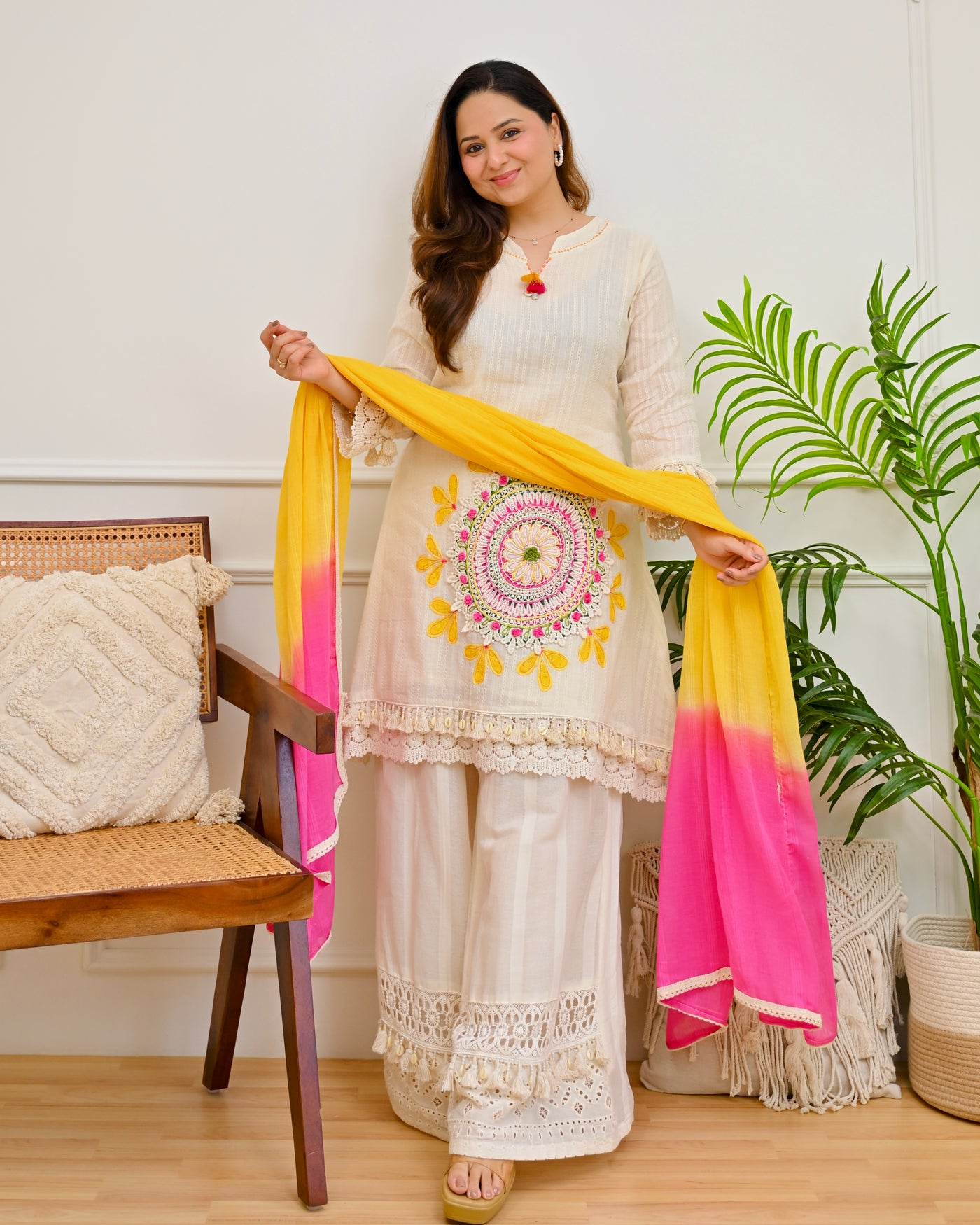 Ivory Sunshine Mandala Cotton Festive Suit