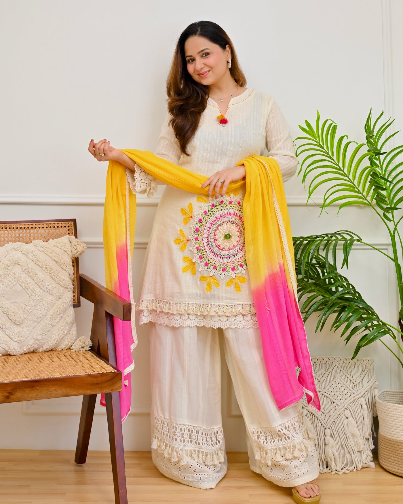 Ivory Sunshine Mandala Cotton Festive Suit