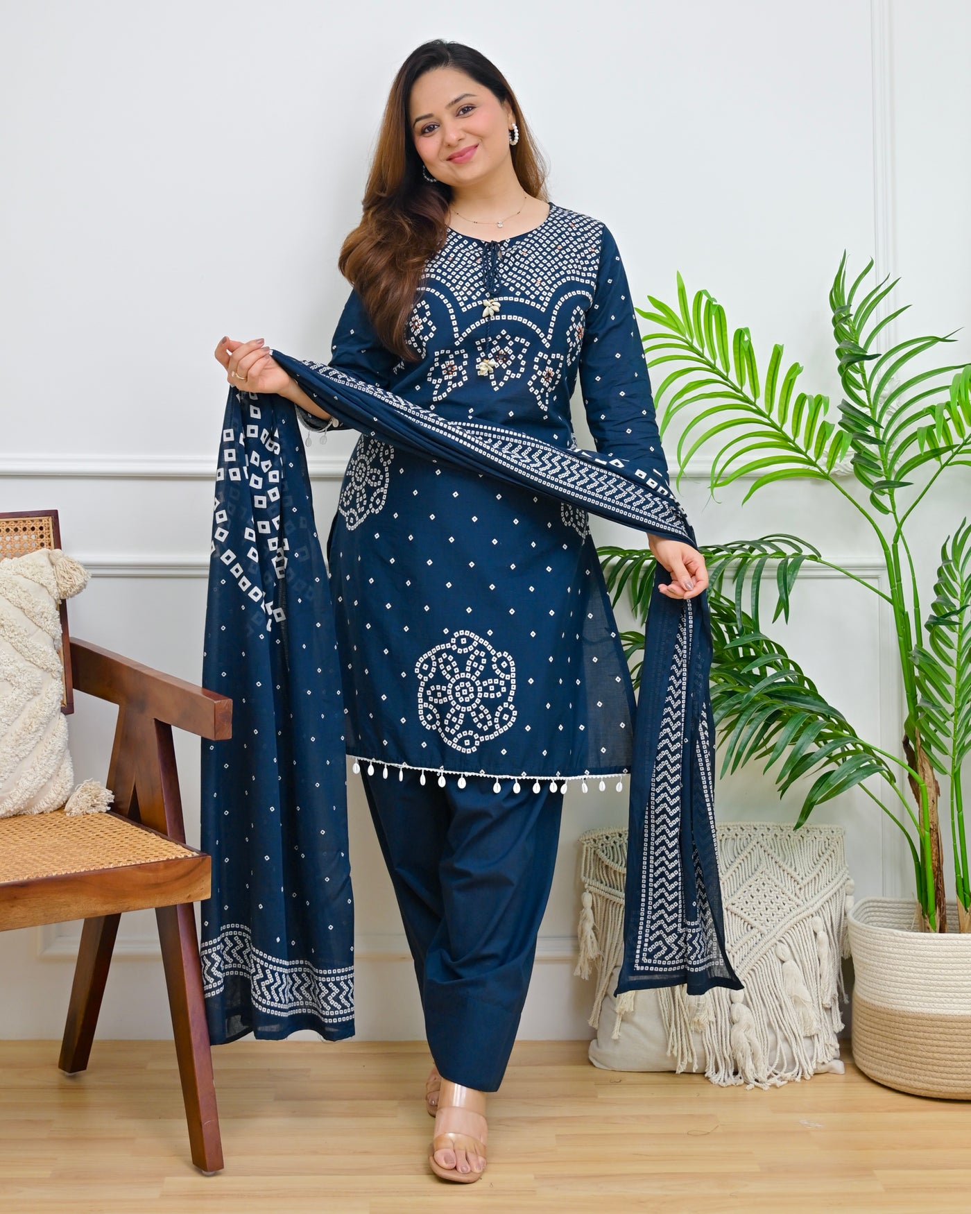 Navy Noor Bandhej Farshi Cotton Suit