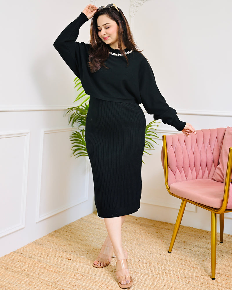 black winter midi dress Crescent | Winter Nights Midi Dress In Black
