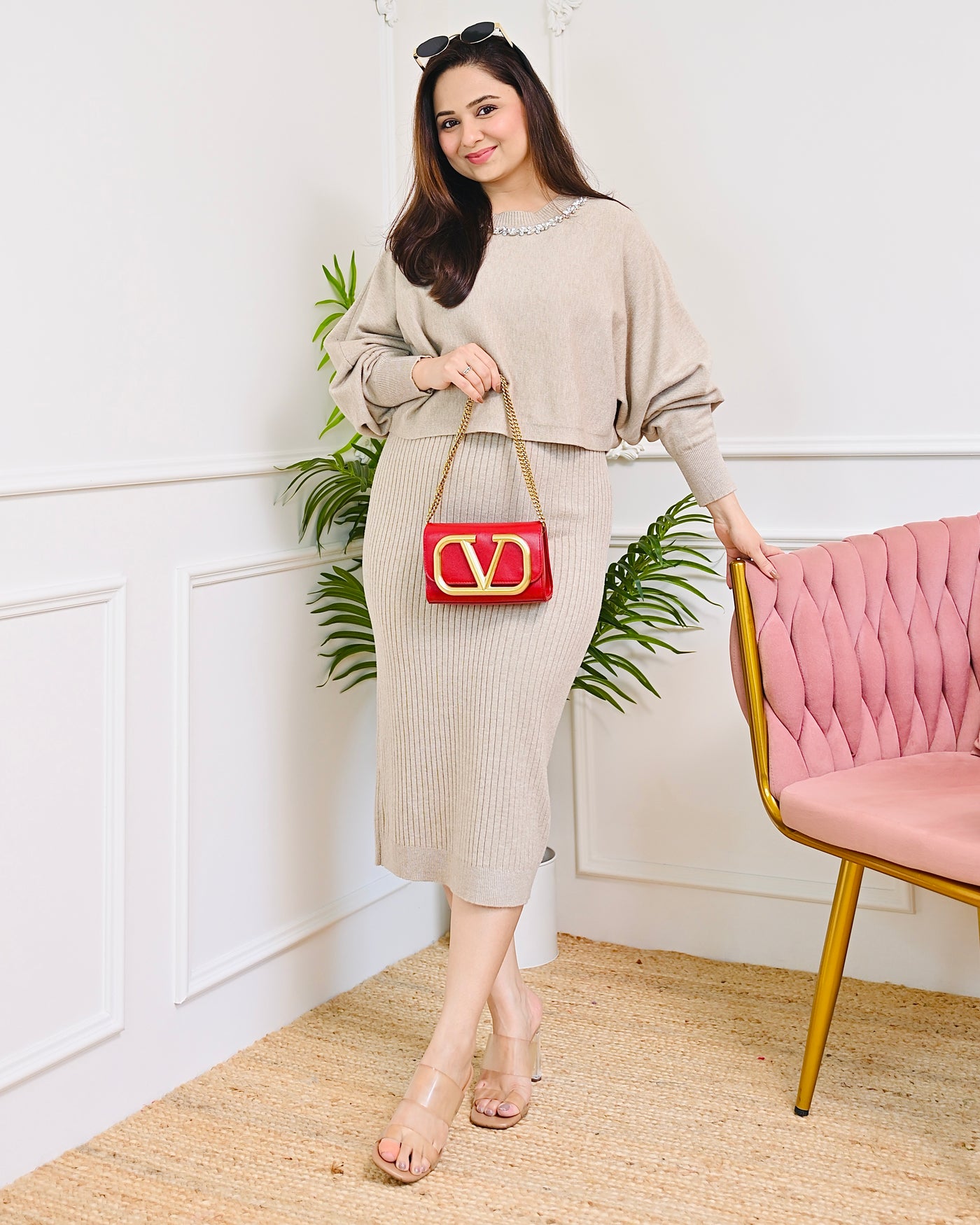 Oatmeal Muse Winter Woollen Midi Dress
