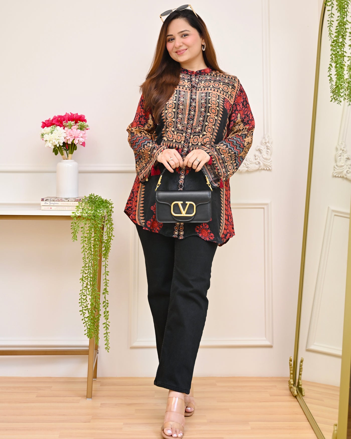 Black Mehroon Mehfil Tassel Pure Crepe Shirt