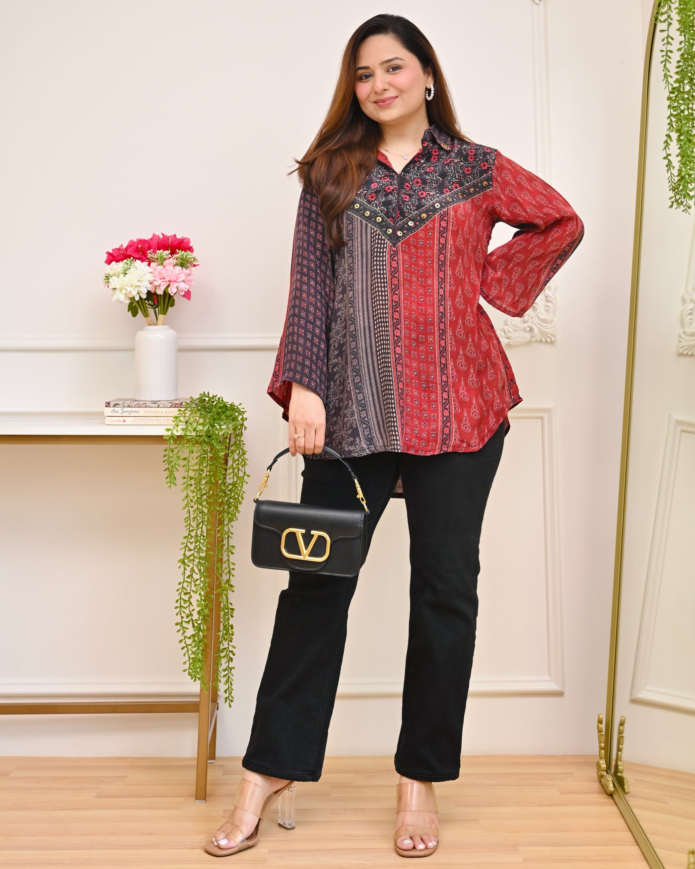 Scarlet Black Mosaic Pure Crepe Shirt