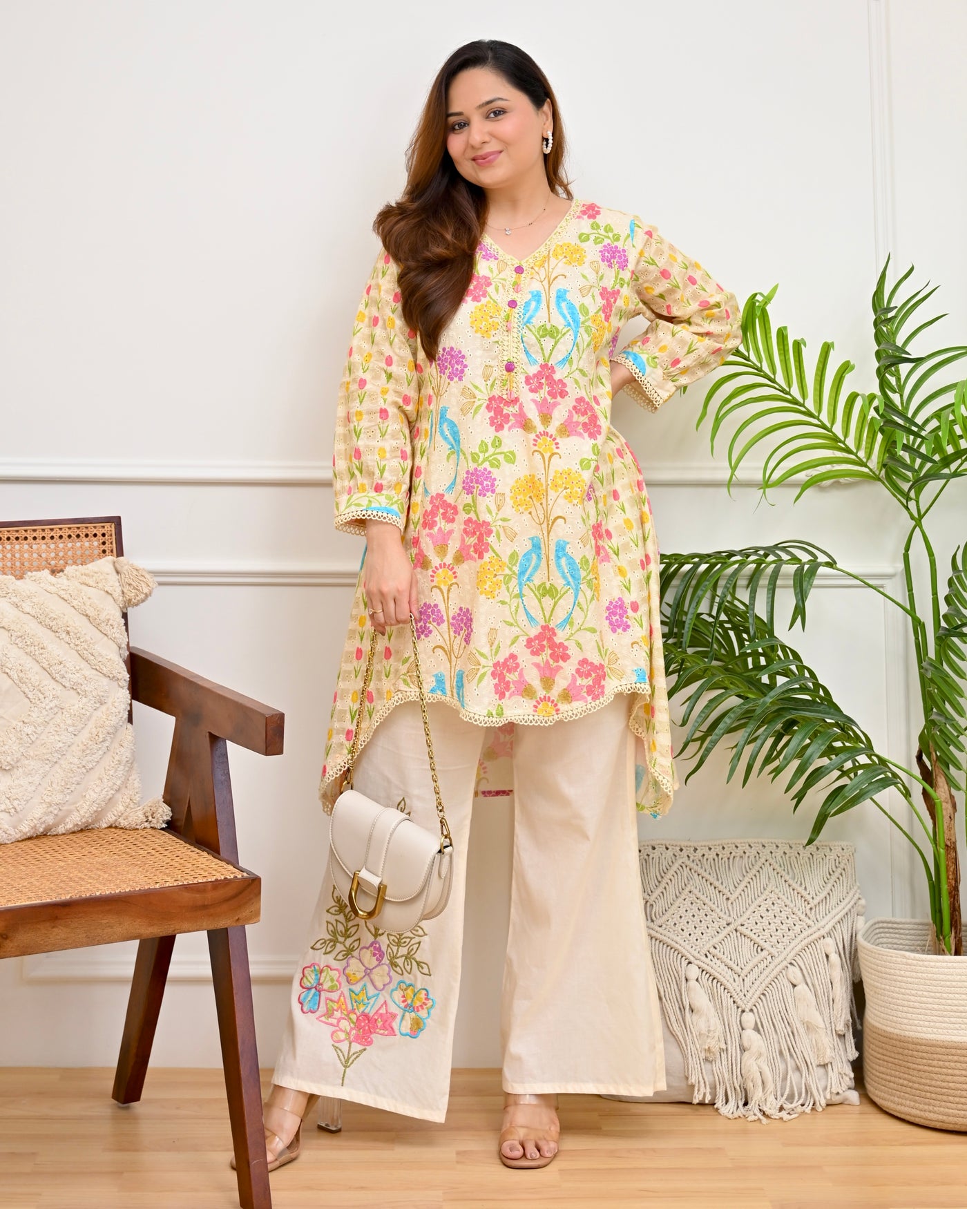 Ivory Botanical Bliss Schiffli Cotton Co-ord