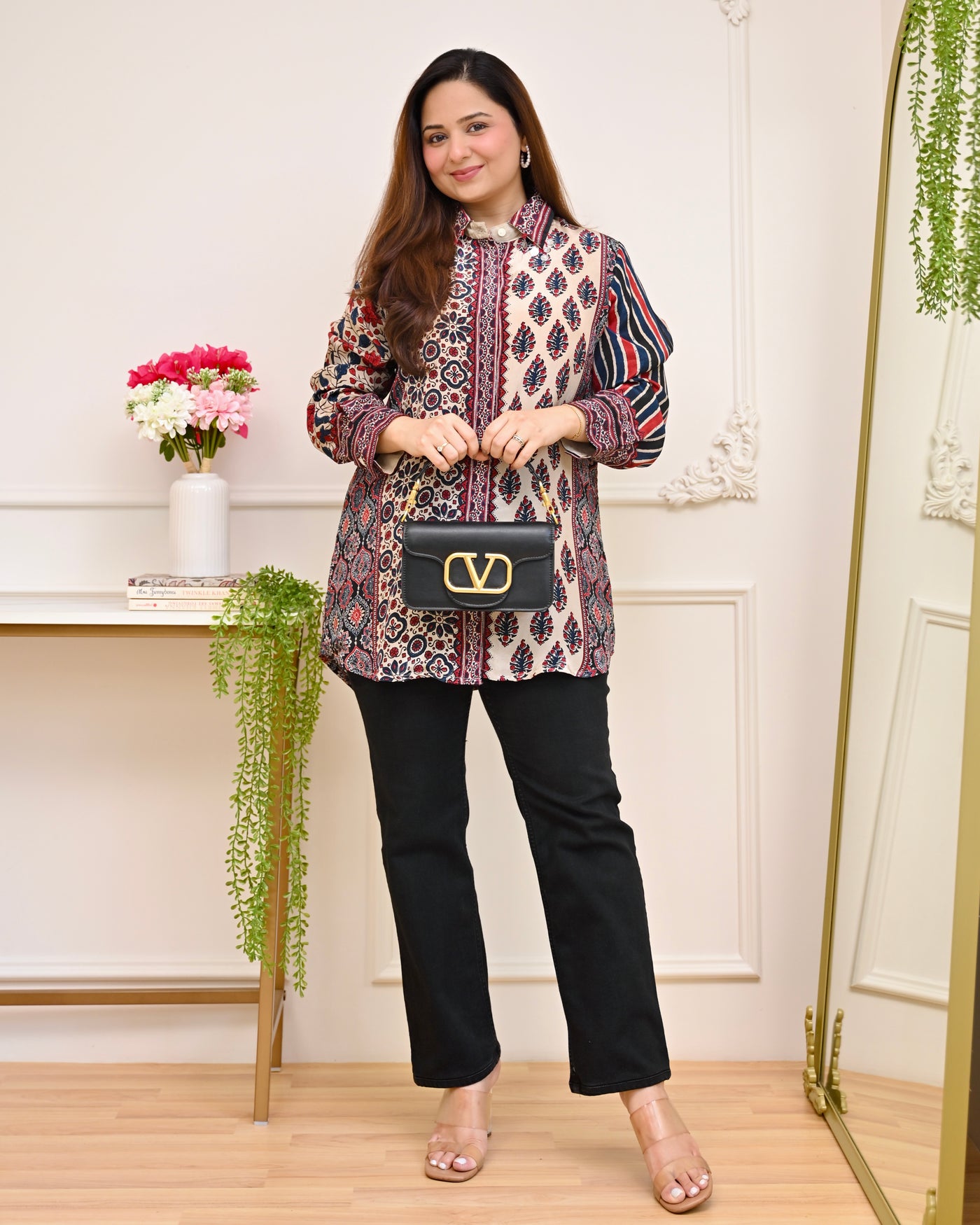 Ivory Blue Ajrakh Stripes Pure Crepe Shirt