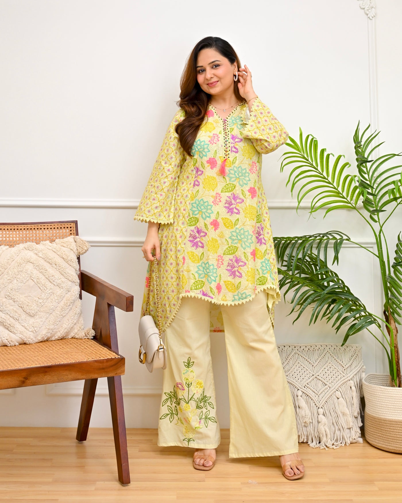 Lime Buttercup Glow Schiffli Cotton Co-ord