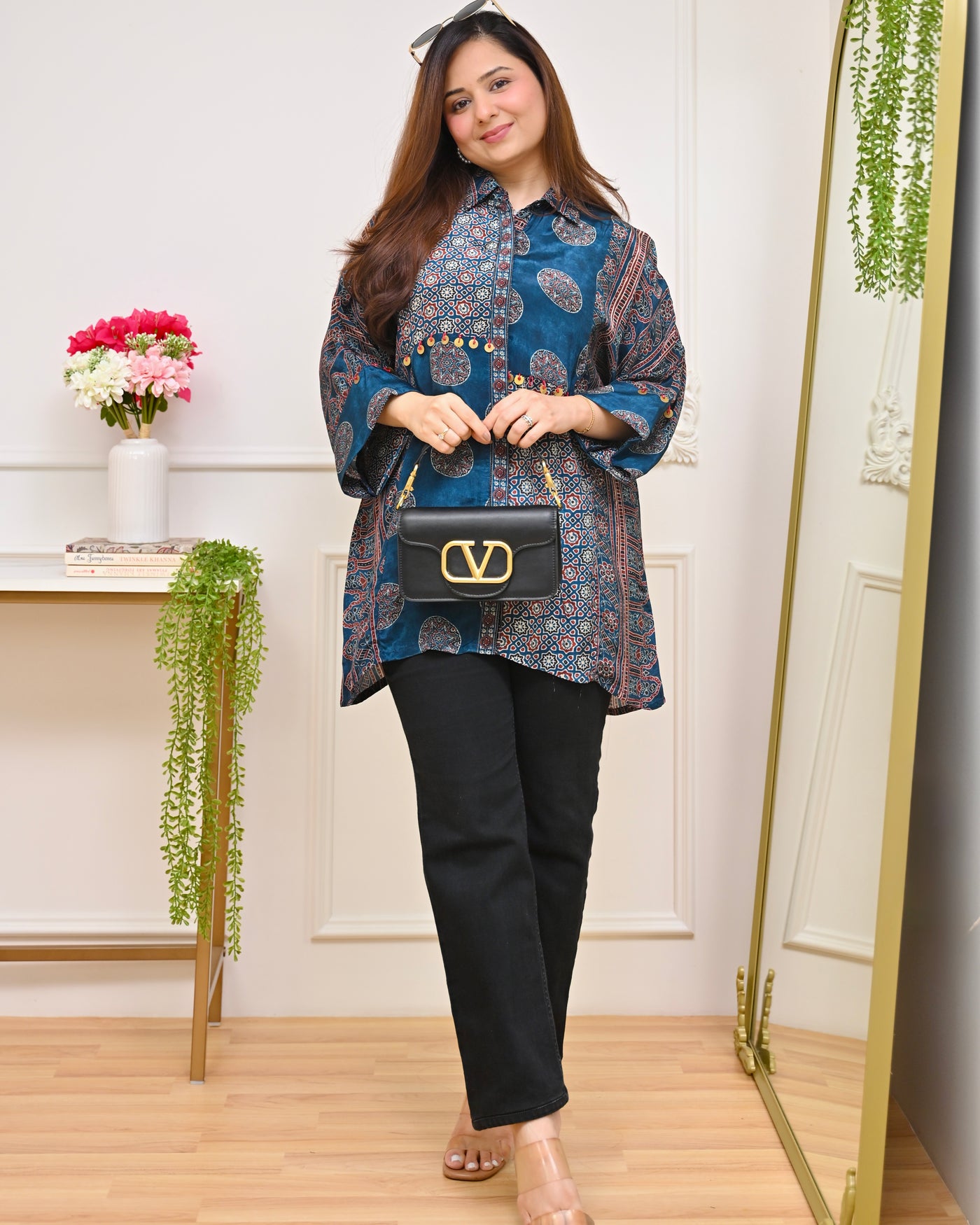 Rama Blue Rustic Charm Ajrakh Crepe Shirt