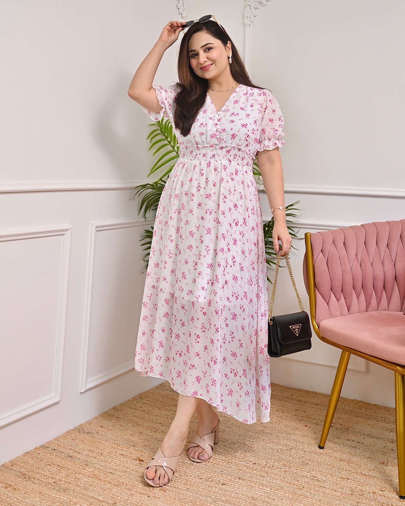 Blush Petals Charm Chiffon A Line Dress