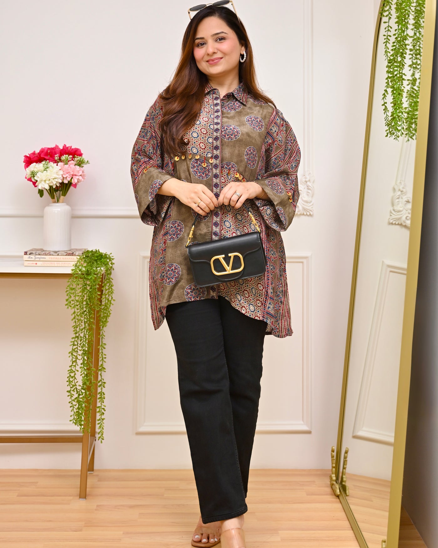 Antique Olive Mosaic Ajrakh Crepe Shirt