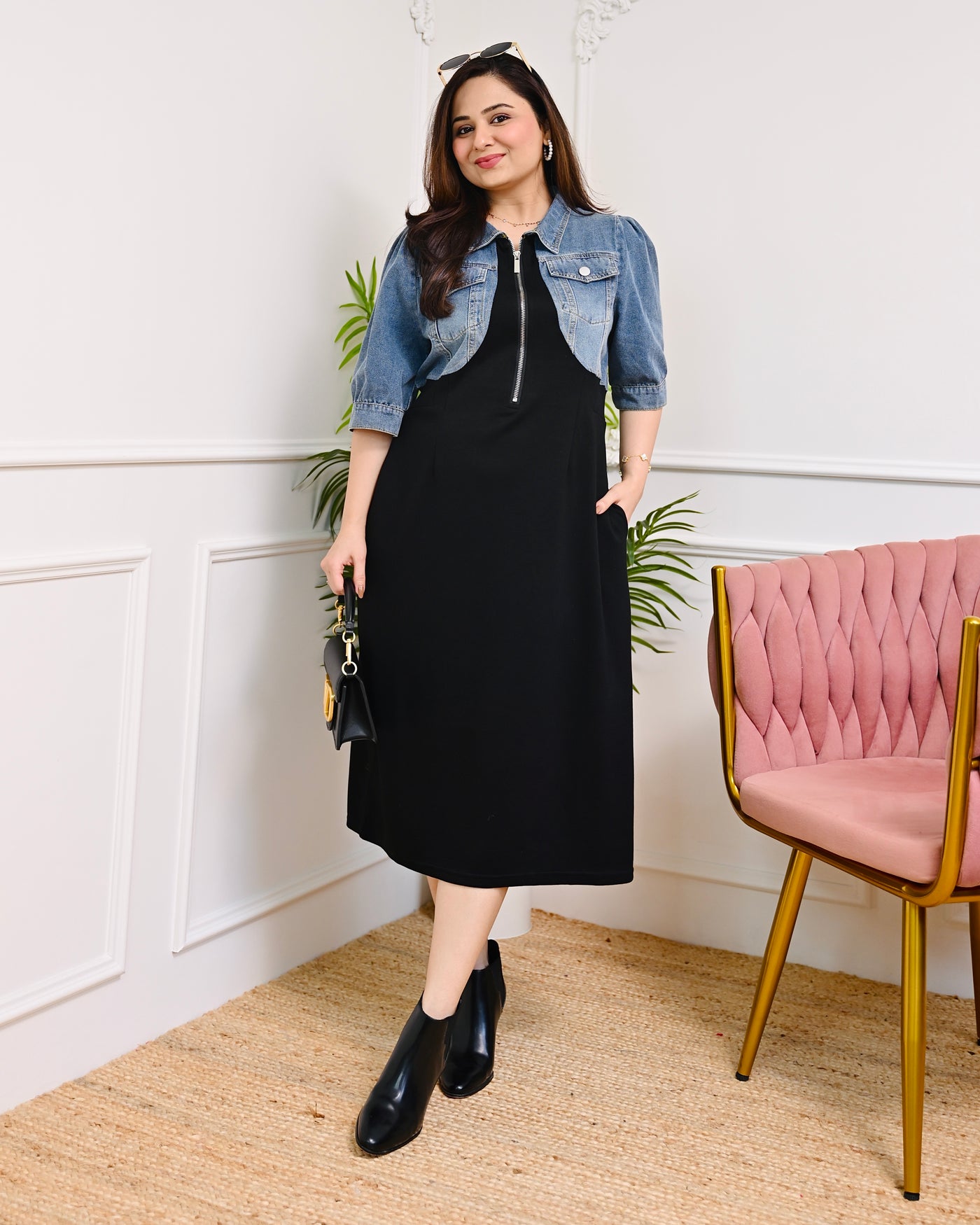 Black Blue Downtown Luxe Premium Denim Imported Midi Dress For Women –  Label Madhuri Thakkar