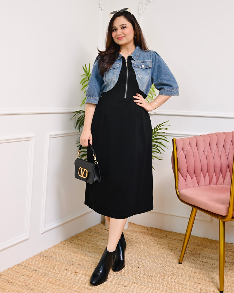 Black Blue Downtown Luxe Premium Denim Imported Midi Dress For Women – Label Madhuri Thakkar